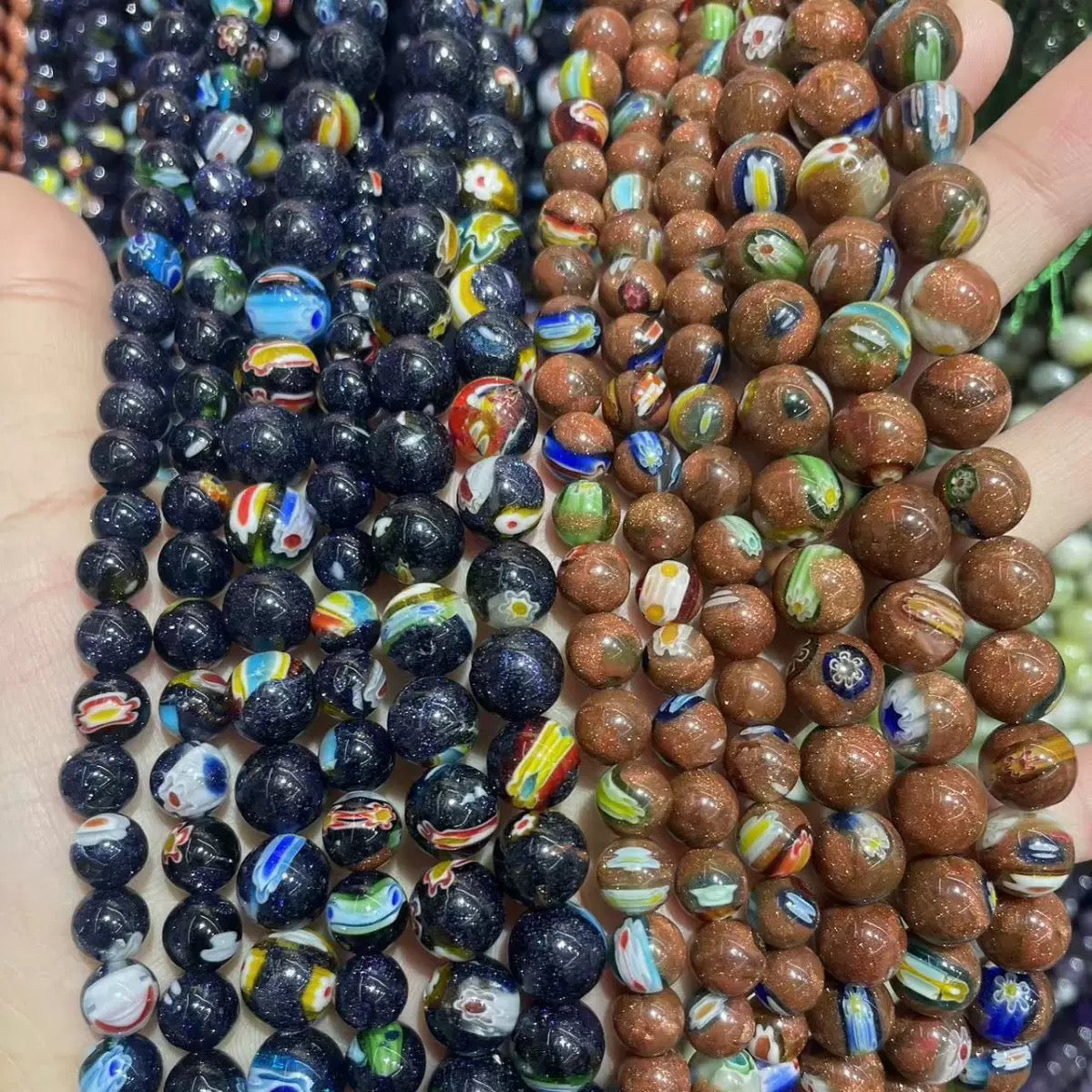 8mm 10mm Blue Gold Sandstone Round Bead