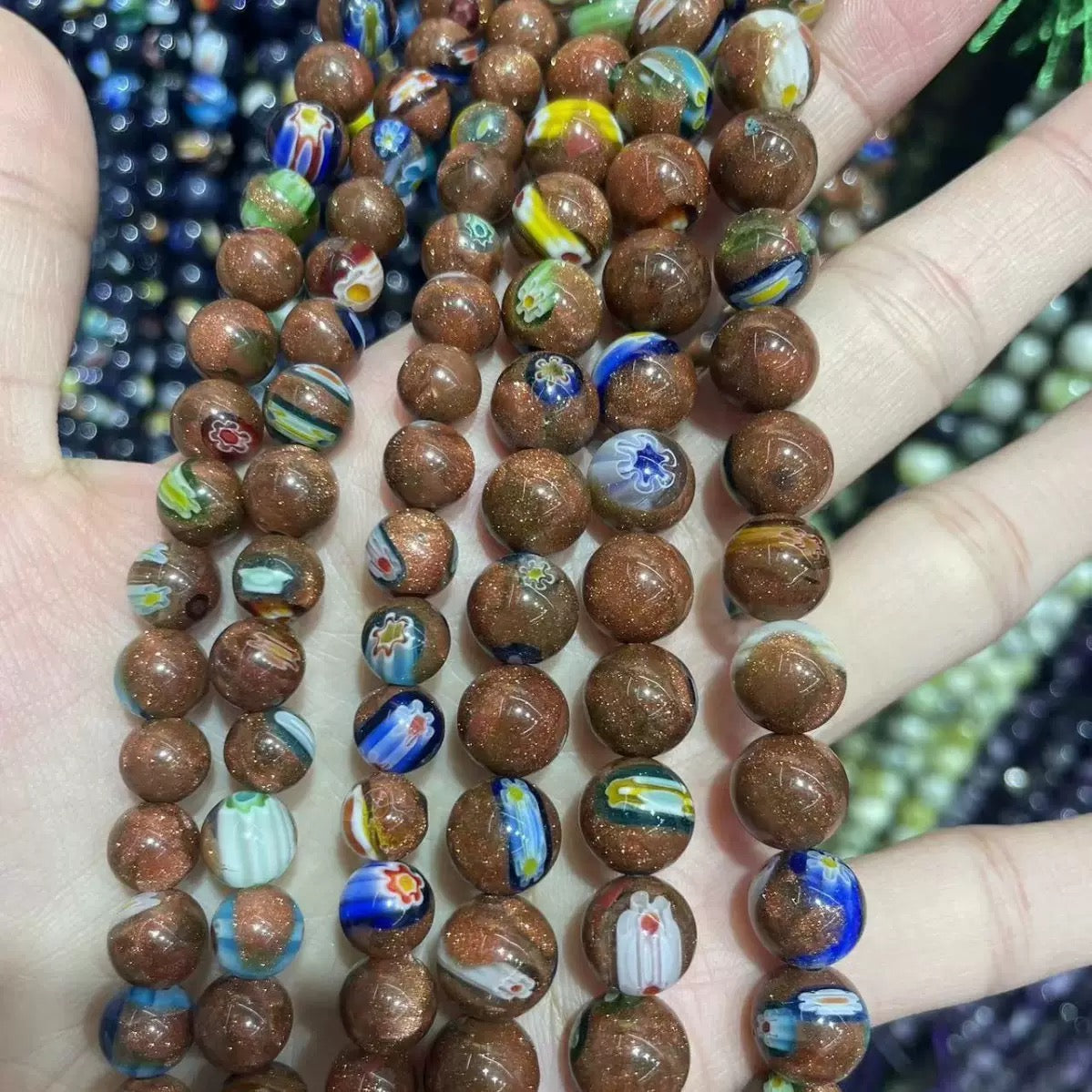 8mm 10mm Blue Gold Sandstone Round Bead