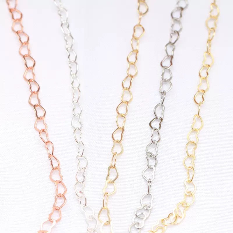 3x4mm Copper Heart Chain for DIY (3 meters)