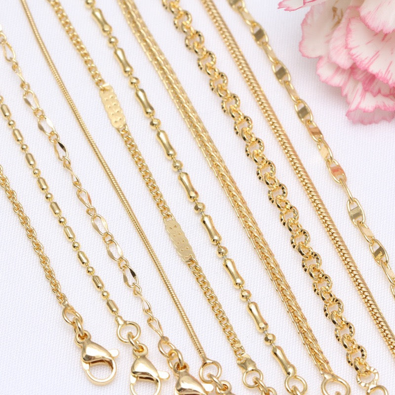 18k Gold Plated Necklace Copper Chain 5pcs