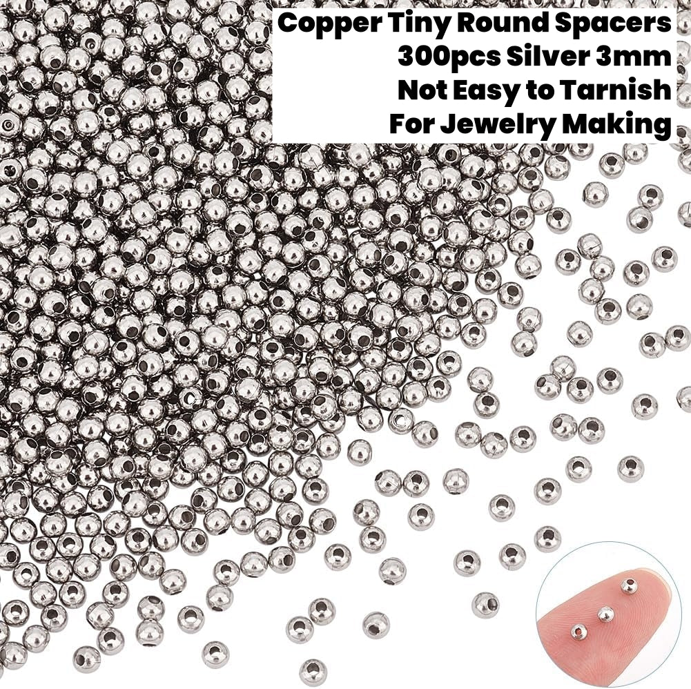 300pcs Copper Tiny Round Spacer 3mm Silver