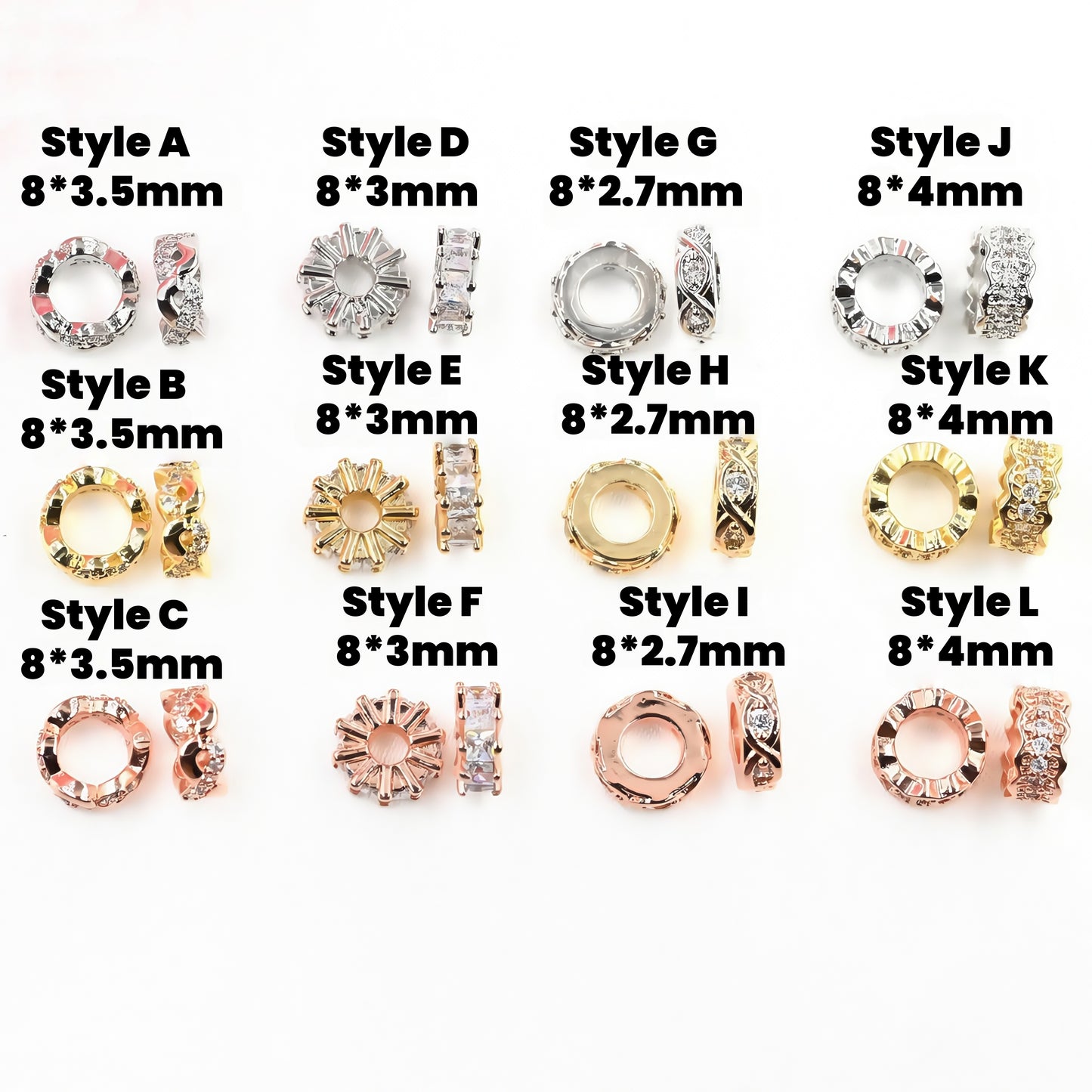 10pcs Copper Spacer with Zircon