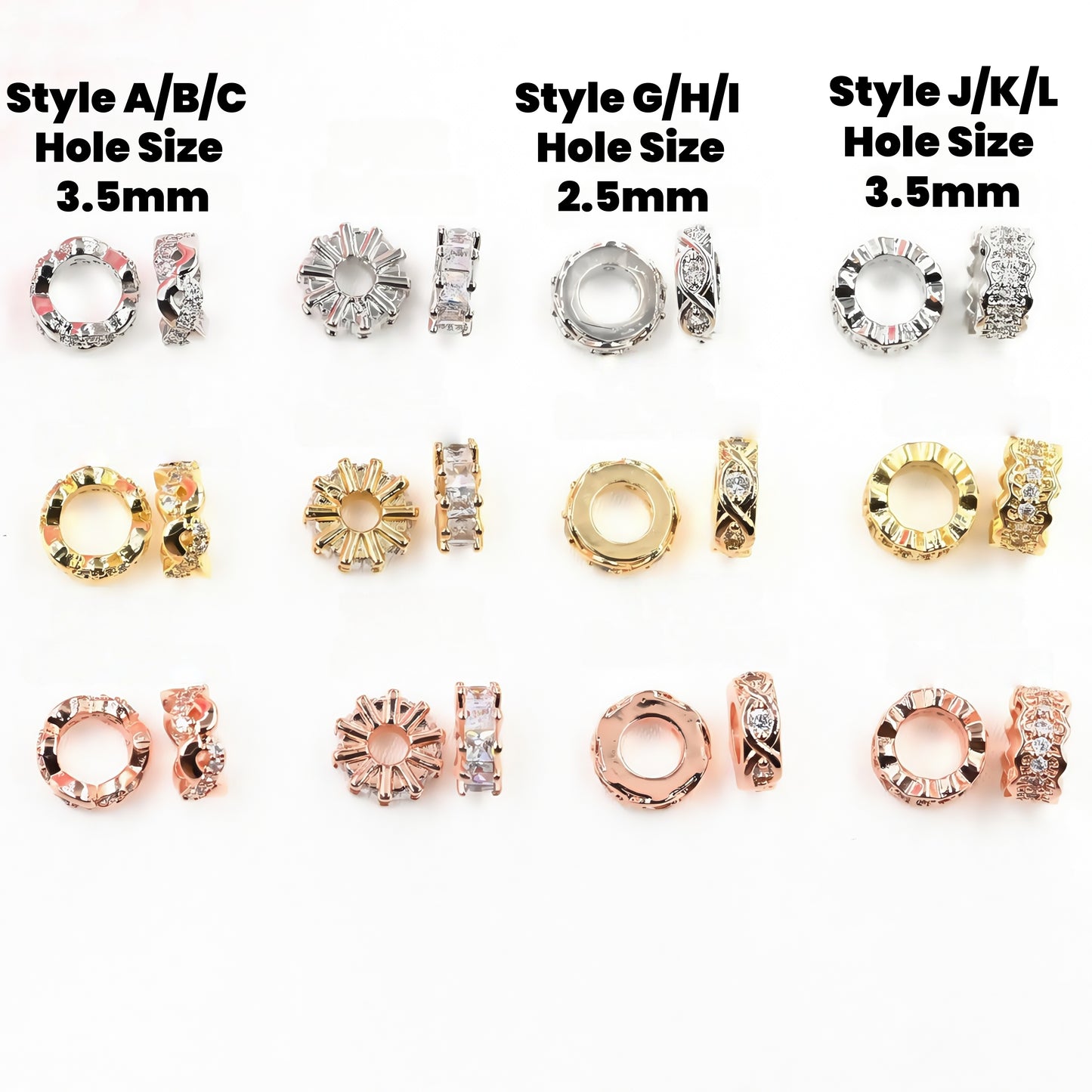 10pcs Copper Spacer with Zircon