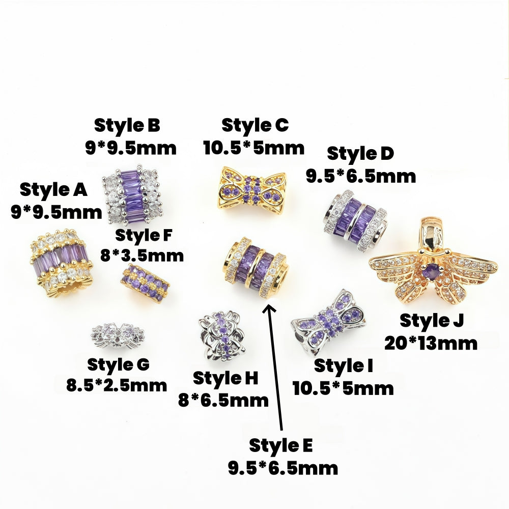 10pcs Copper Spacer with Purple Zircon
