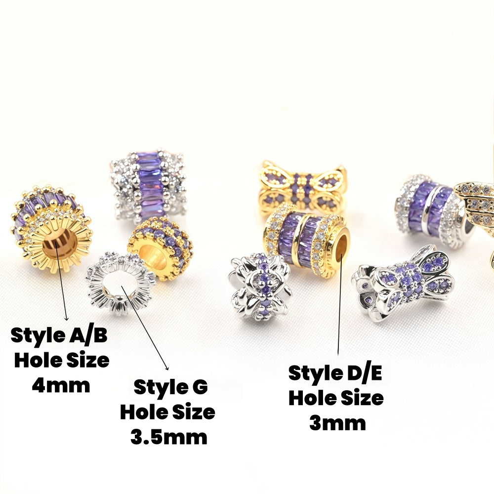 10pcs Copper Spacer with Purple Zircon