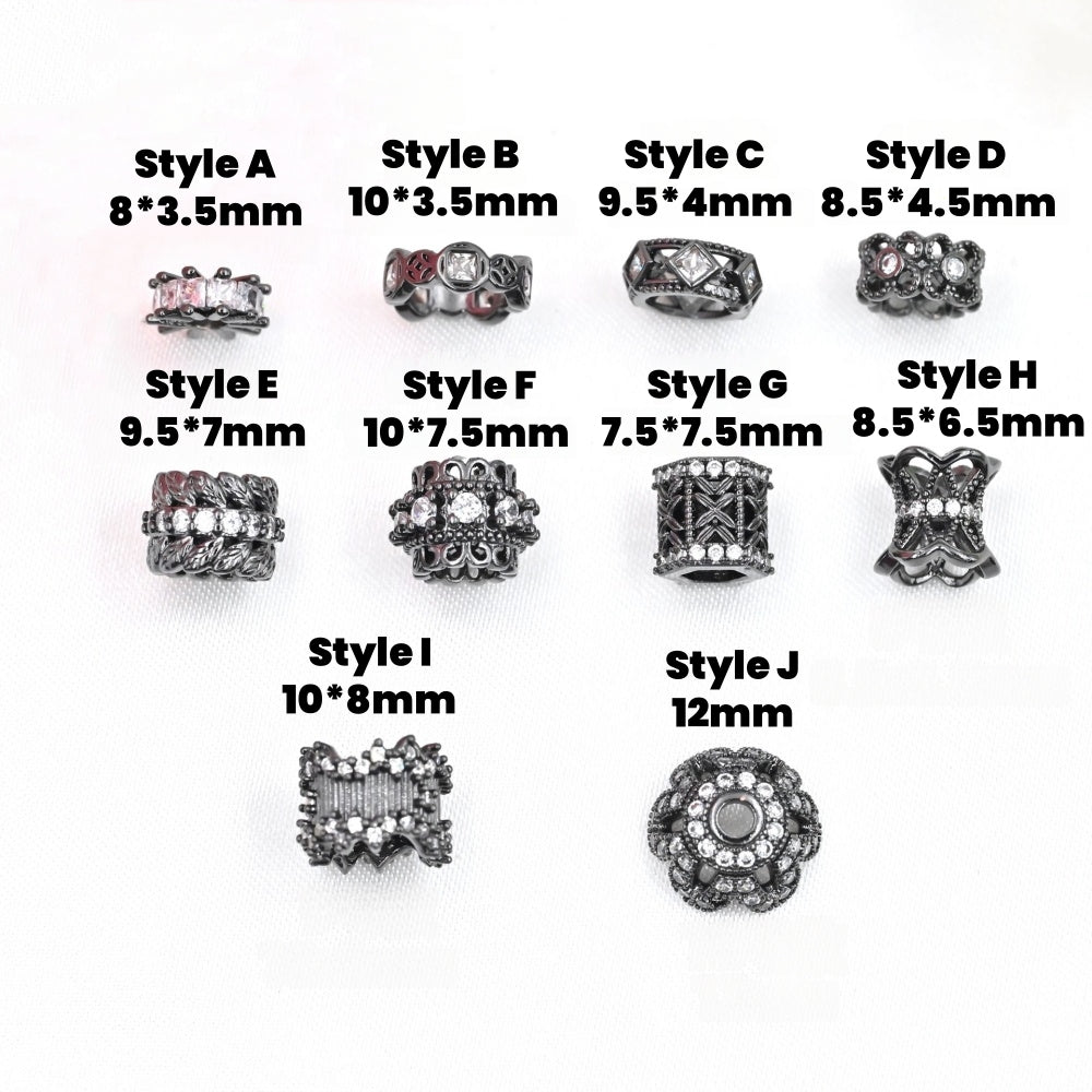 10pcs Black Copper Spacer with Zircon