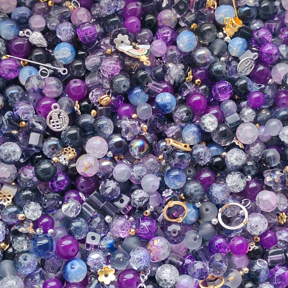8&10mm Mixed - Purple Phantom Glass Bead 100g