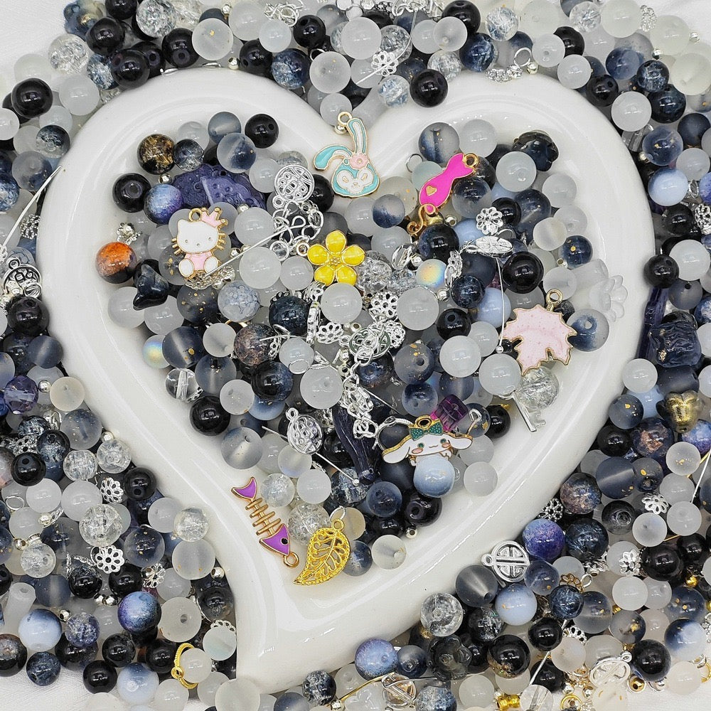 8&10mm Mixed - Sugar-Goth Glass Bead 100g