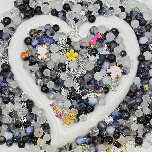 8&10mm Mixed - Sugar-Goth Glass Bead 100g