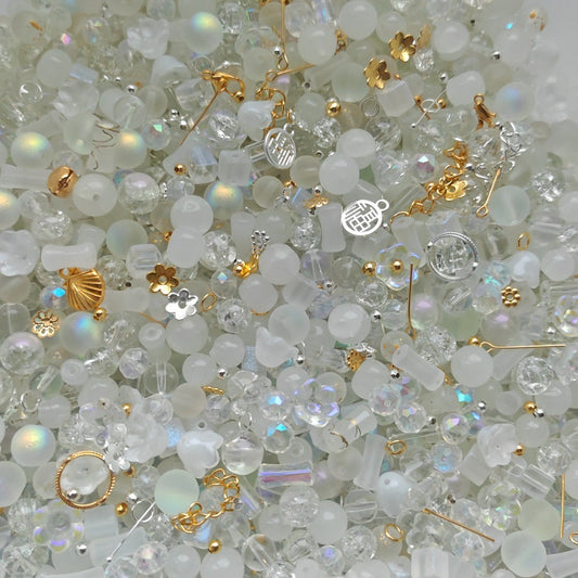 8&10mm Mixed - White Moonlight Glass Bead 100g
