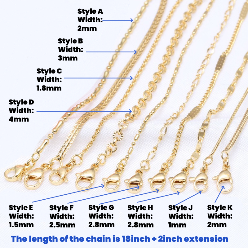 18k Gold Plated Necklace Copper Chain 5pcs