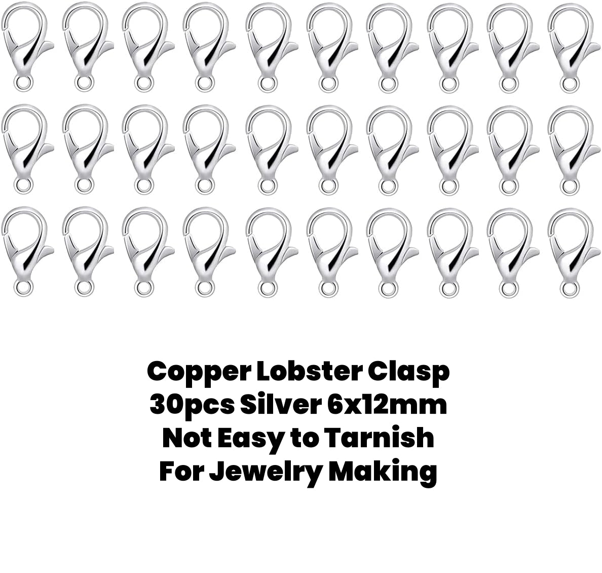 30pcs Copper Lobster Clasp Silver