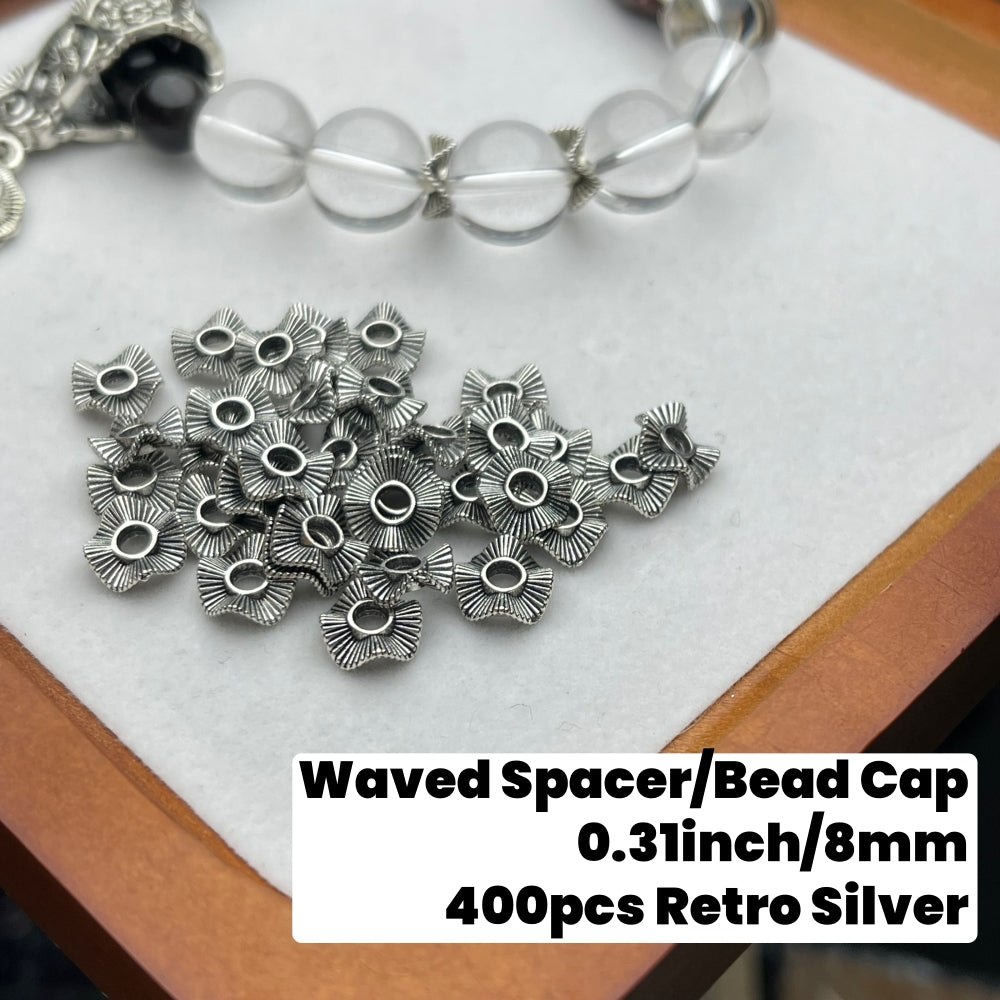 400pcs Waved Spacer Retro Silver