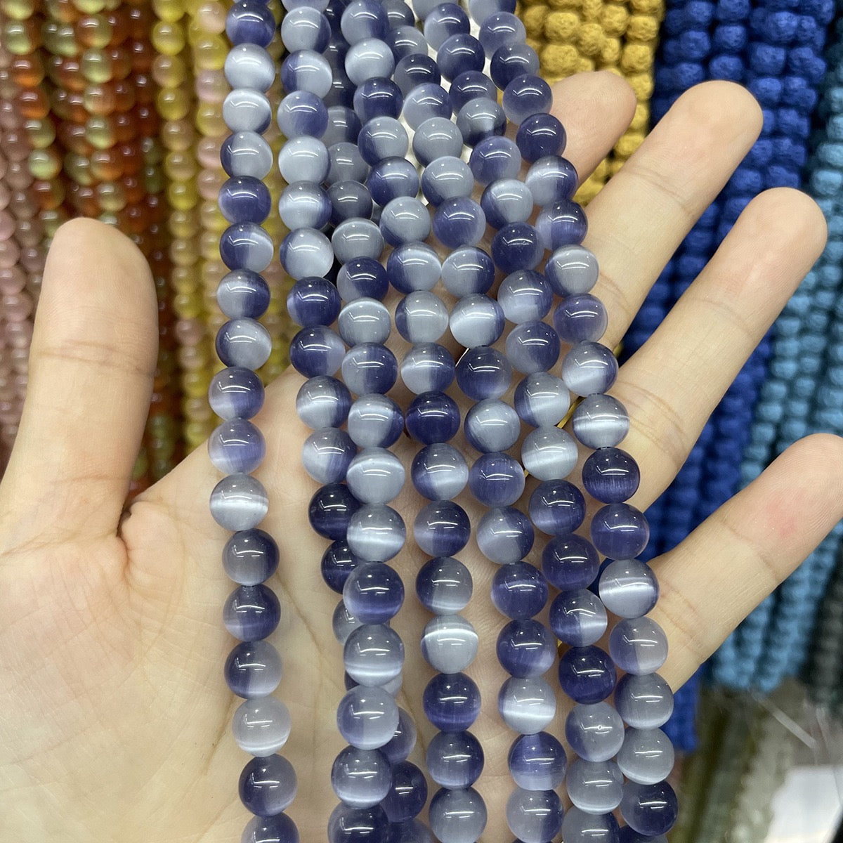8mm Bicolored Cat Eye Round Bead