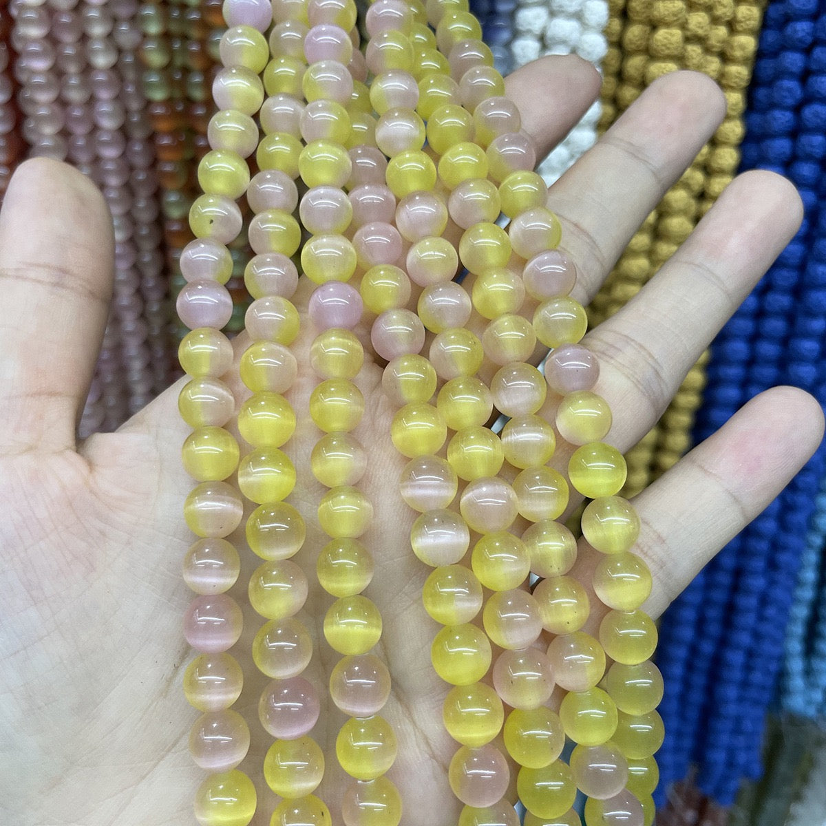8mm Bicolored Cat Eye Round Bead