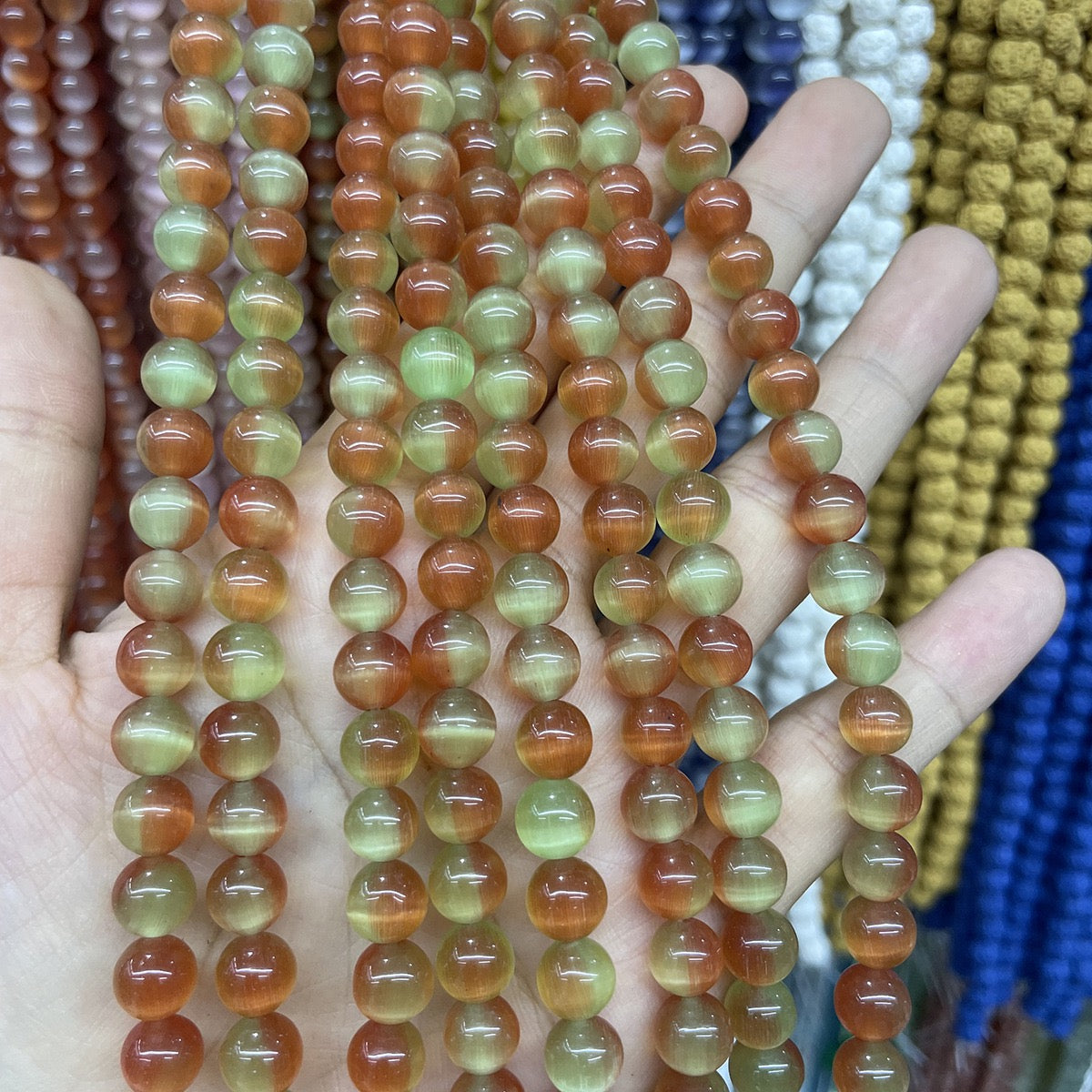 8mm Bicolored Cat Eye Round Bead