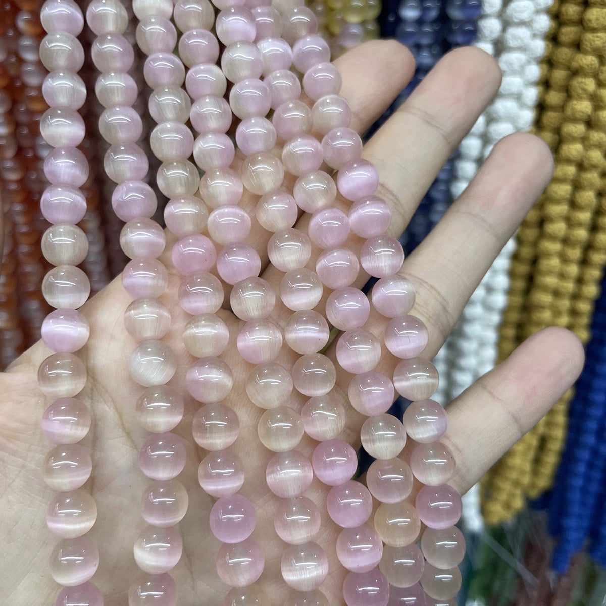 8mm Bicolored Cat Eye Round Bead