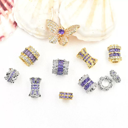 10pcs Copper Spacer with Purple Zircon