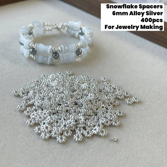 400pcs Snowflake Spacers Alloy 6mm Silver
