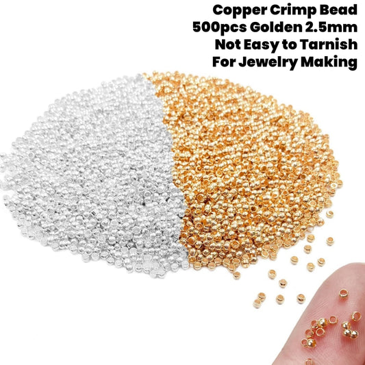 500pcs Copper Crimp Bead 2.5mm Golden