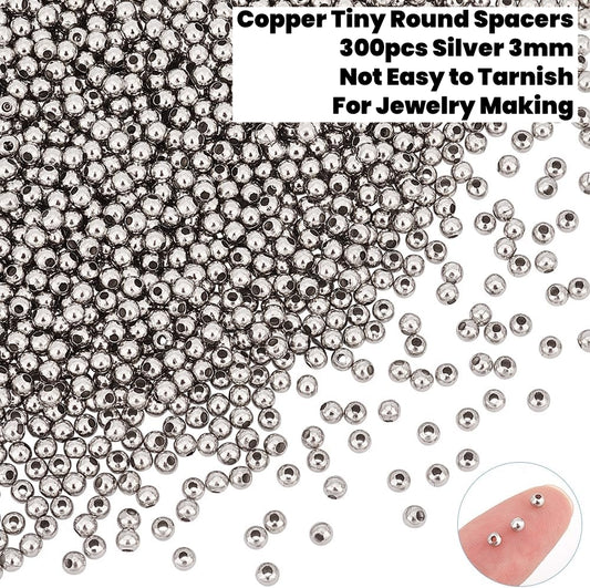 300pcs Copper Tiny Round Spacer 3mm Silver