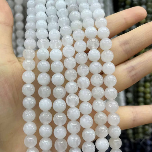 8mm 10mm Natural White Jade Round Bead