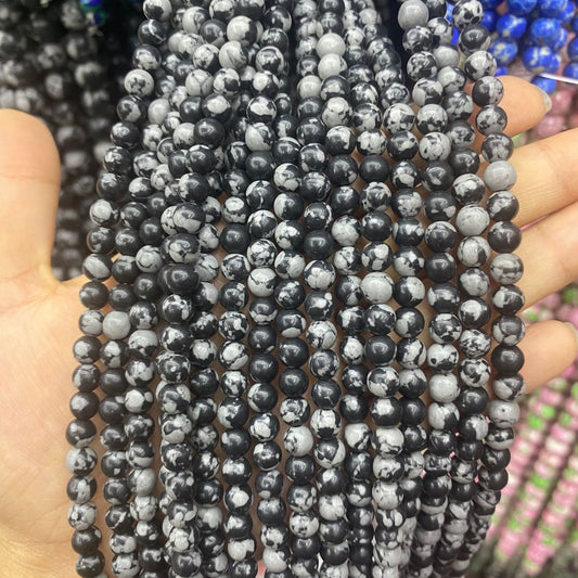 8mm 10mm Natural Snowflake Obsidian Round Bead