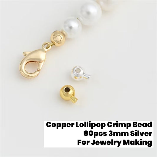 80pcs Copper Lollipop Crimp Beads Silver