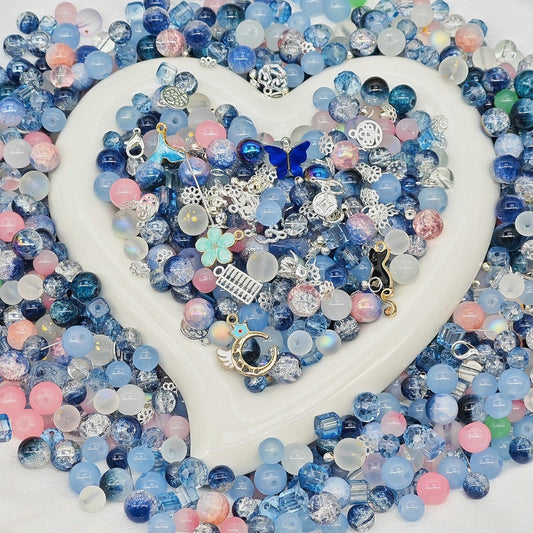 8&10mm Mixed - Blue Fantacy Glass Bead 100g
