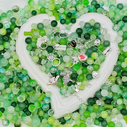 8&10mm Mixed -Granny Smith Glass Bead 100g
