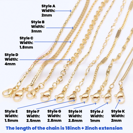 18k Gold Plated Necklace Copper Chain 5pcs