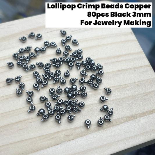 80pcs Copper Lollipop Crimp Beads Black