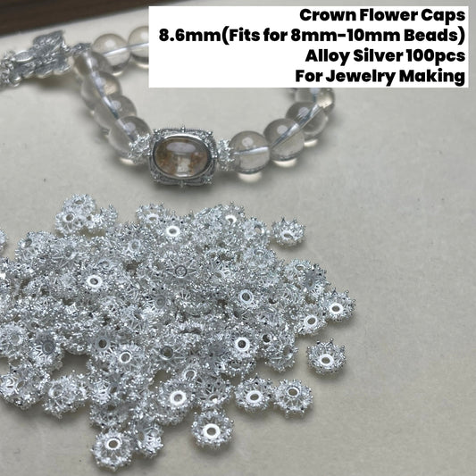 100pcs Crown Bead Cap Alloy Spacers Silver