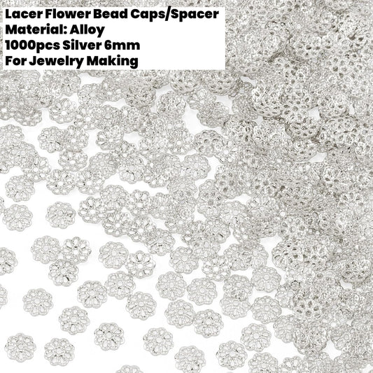 1000pcs Lace Flower Bead Cap 6mm Alloy