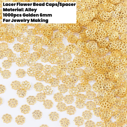 1000pcs Lace Flower Bead Cap 6mm Alloy