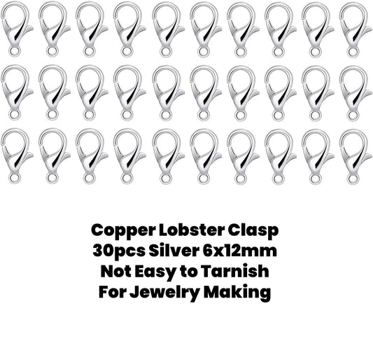 30pcs Copper Lobster Clasp Silver