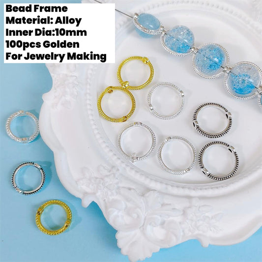 100pcs Round Bead Frame 10mm Alloy