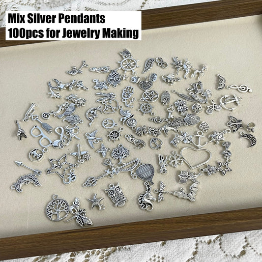 100pcs Mix Silver Pendants Set