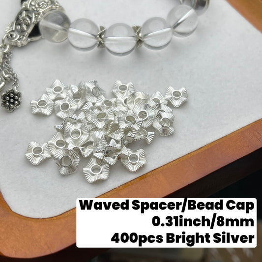 400pcs Waved Spacer Bright Silver