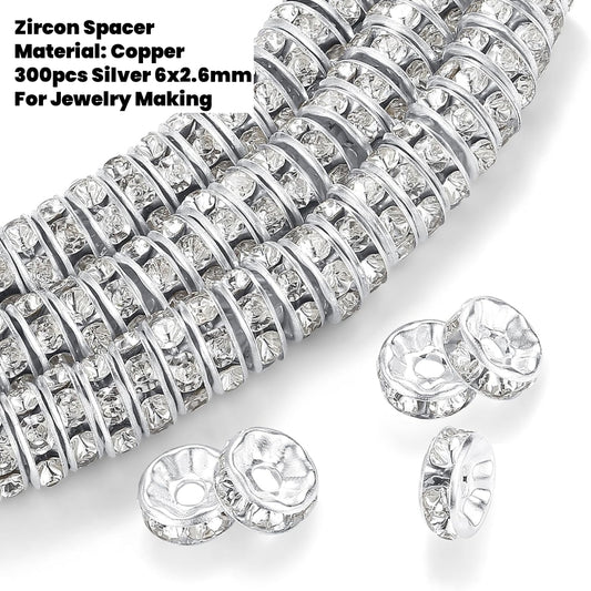 300pcs Zircon Spacer 6mm Copper