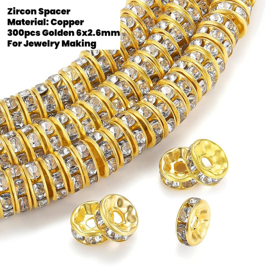 300pcs Zircon Spacer 6mm Copper
